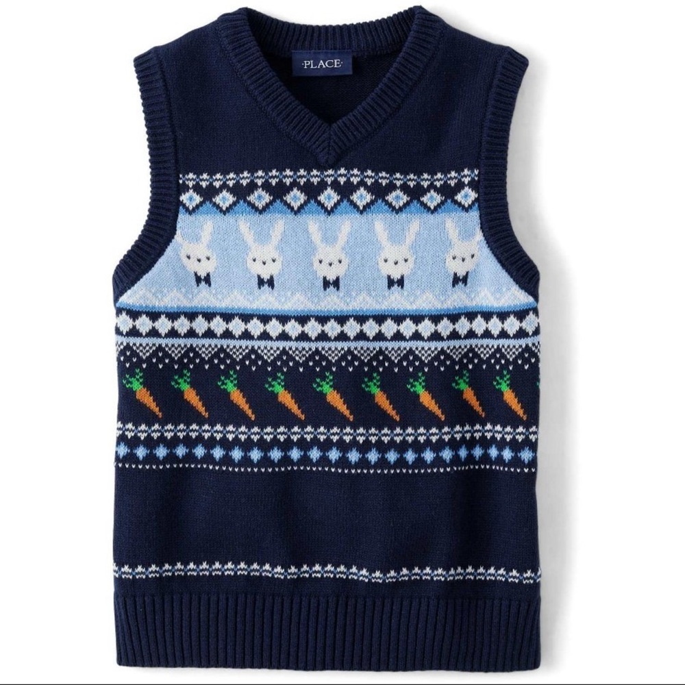 The Children's Place Boys Easter Sleeveless
Intarsia Bunny Sweater Vest Blue New